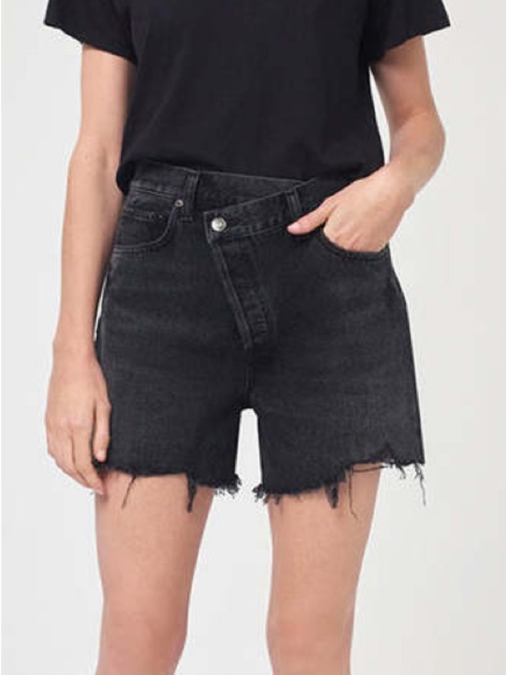 Agolde Criss Cross Black Frayed Hem High-Rise Denim Shorts 25 Hitch Hike